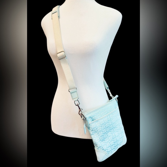 Coach | Aqua Blue Canvas Crossbody Messenger Bag - Picture 1 of 9